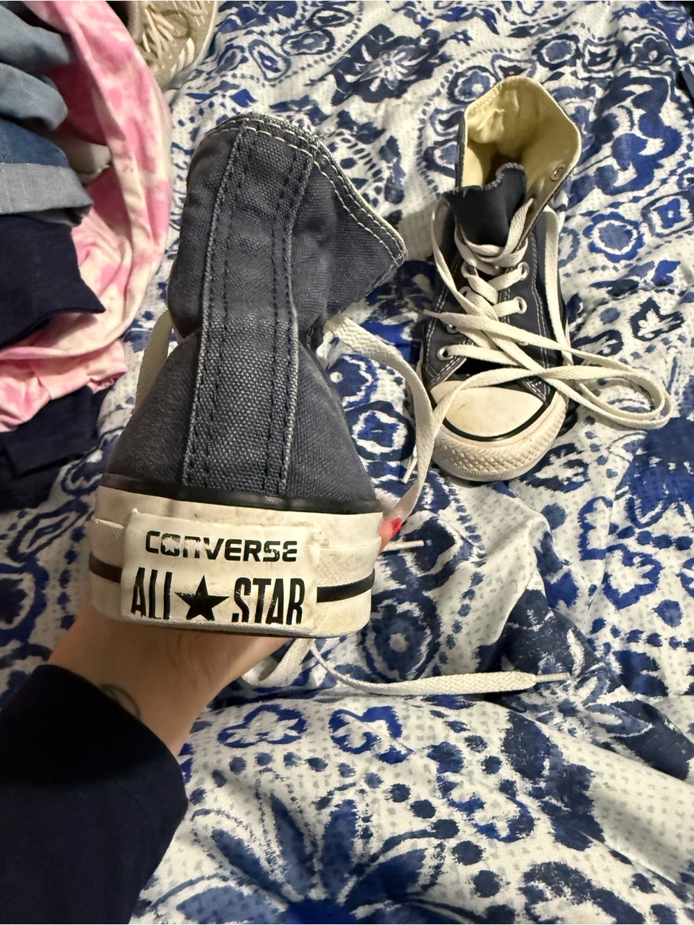 Navy High-Top Canvas Sneakers with White Laces - Picture 3 of 4